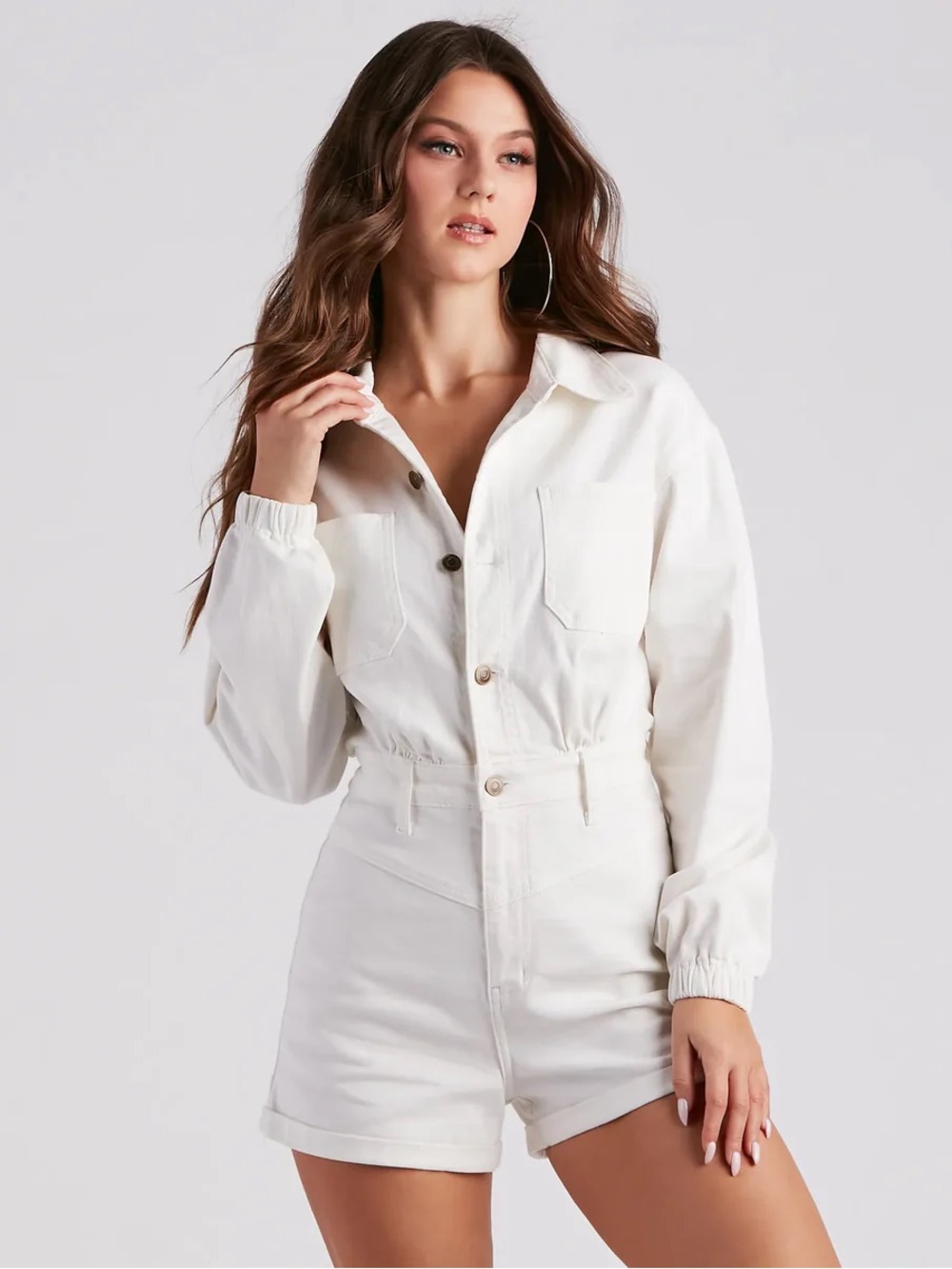 Adika White Long-Sleeve Utility Romper NWT